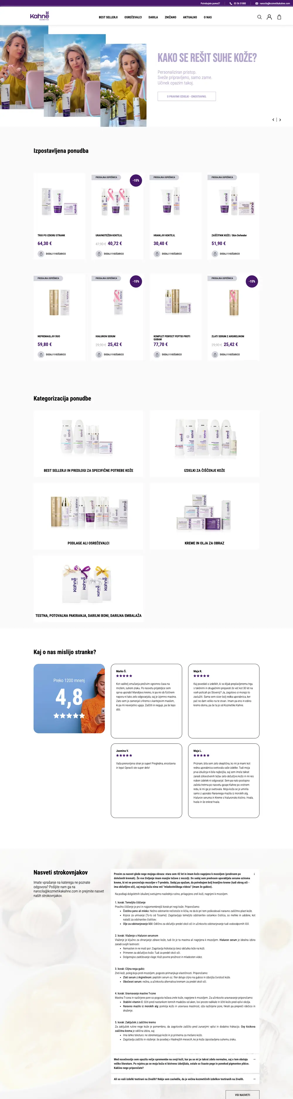 Kozmetika Kahne — website screenshot