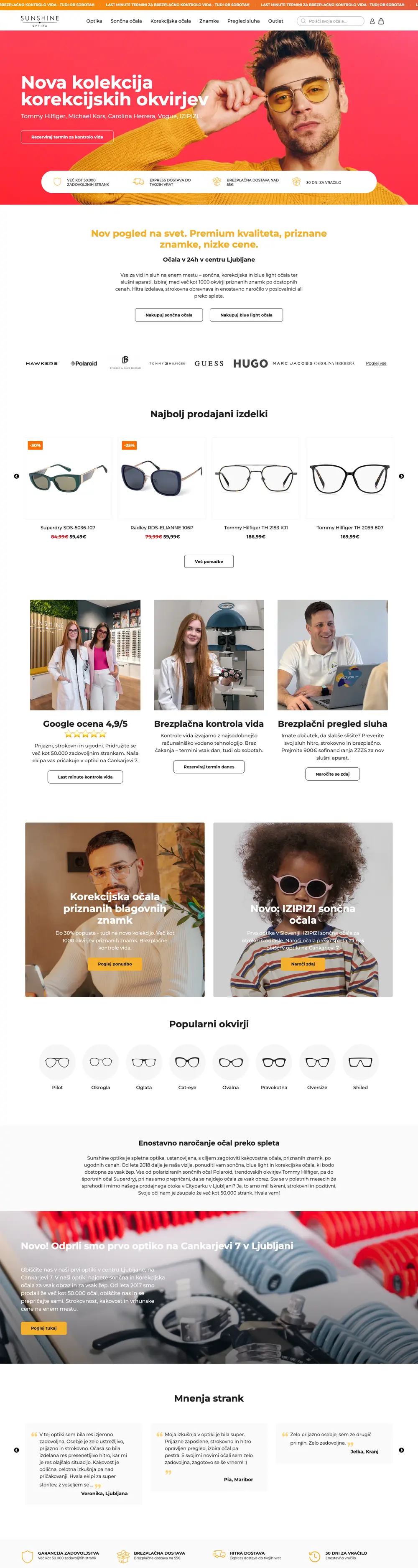 Sunshine optika — website screenshot